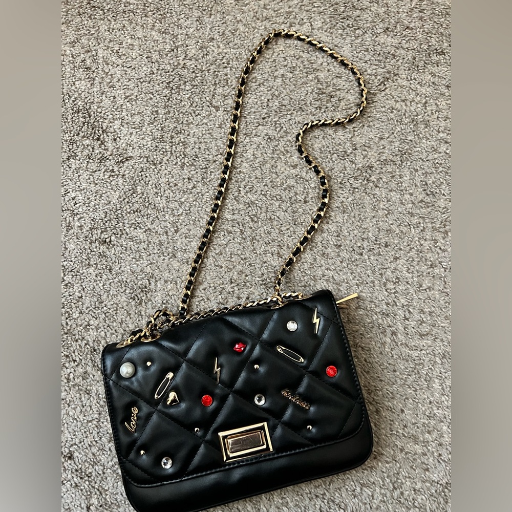 Aldo Black Quilted Clutch w/ gold rope chain